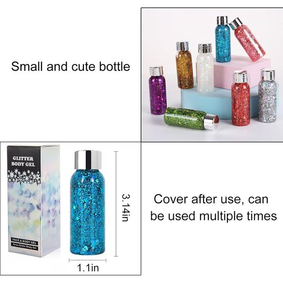 Body Glitter Gel Face and Body Makeup Liquid Long Lasting Green Mermaid Scales - Picture 6 of 7